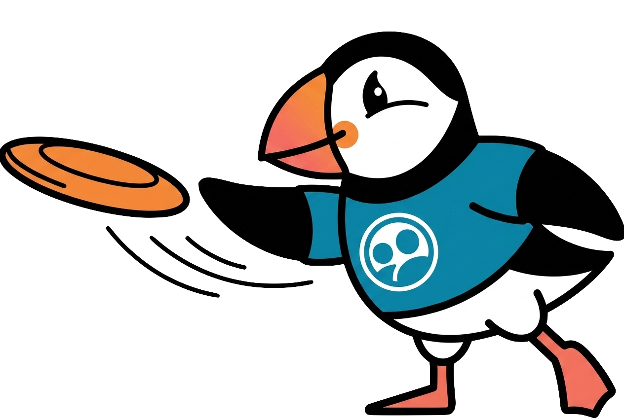 A puffin tossing a frisbee